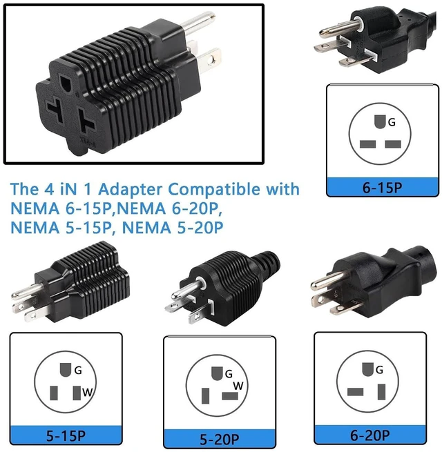 Alt view image 5 of 6 - AJMRTC 4 in 1 15A to 20A Plug Adapter, NEMA 5-15P Male to NEMA 5-15R & 5-20R Female Outlet Converter, 15 Amp to 20 Amp Power Adapter for Household Electrical Equipment