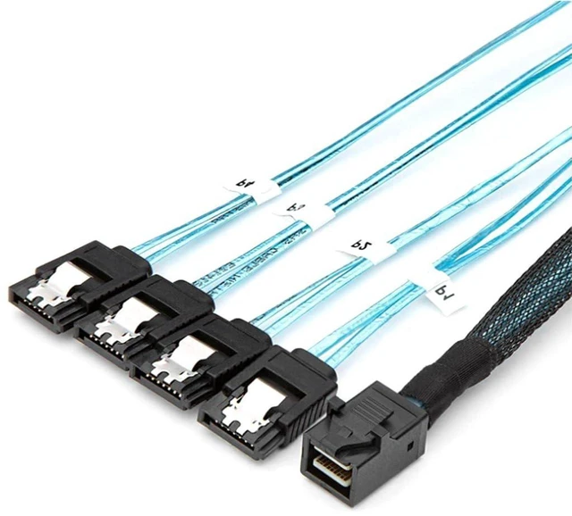 Alt view image 2 of 5 - AJMRTC Mini SAS HD 8643 to 4X SATA 7P Female Extension Cable, 6Gbps Mini SAS HD to 4 SATA Adapter Cord, 50cm Cable Supports 2.5" & 3.5" SATA I II III HDD SSD for Server Storage Connection