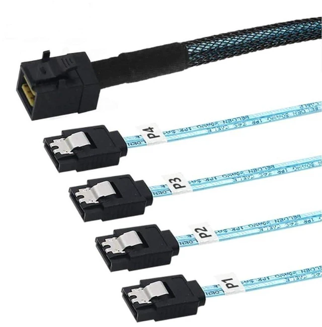 Alt view image 5 of 5 - AJMRTC Mini SAS HD 8643 to 4X SATA 7P Female Extension Cable, 6Gbps Mini SAS HD to 4 SATA Adapter Cord, 50cm Cable Supports 2.5" & 3.5" SATA I II III HDD SSD for Server Storage Connection