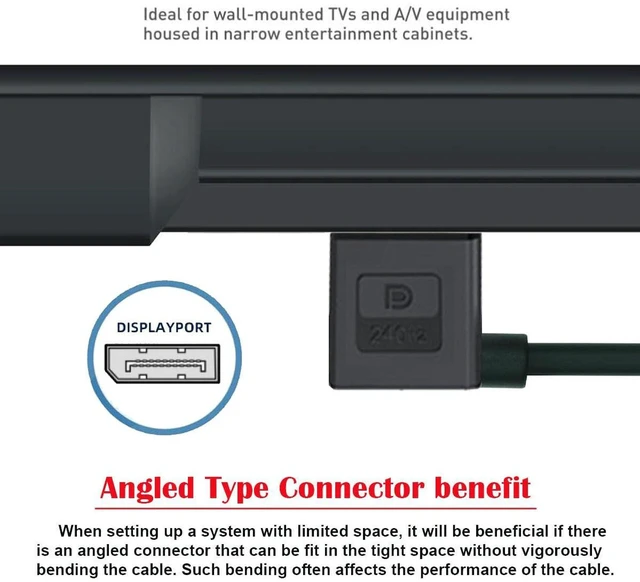 Alt view image 7 of 7 - AJMRTC 4K DisplayPort 1.2 Extension Cable, 0.98FT DP Male to Female 90 Degree Right Angled Cord, DP Extender Cable with Screw Holes for Desktop GPU, Monitor, Video Display Connection