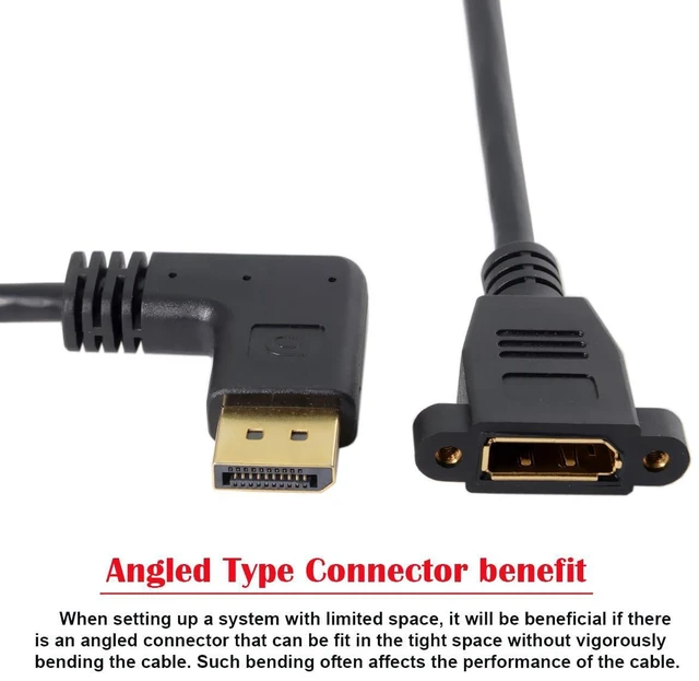Alt view image 3 of 7 - AJMRTC 4K DisplayPort 1.2 Extension Cable, 0.98FT DP Male to Female 90 Degree Right Angled Cord, DP Extender Cable with Screw Holes for Desktop GPU, Monitor, Video Display Connection