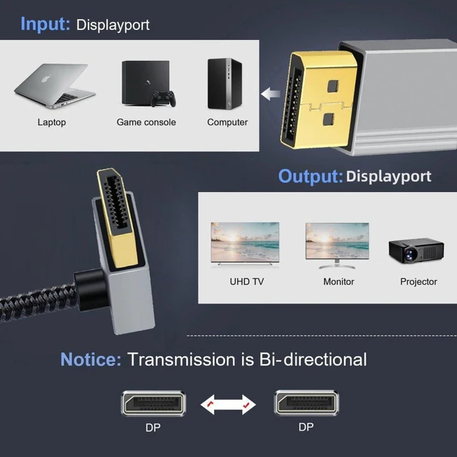 Alt view image 2 of 7 - AJMRTC DisplayPort 1.2 Cable, DP to DP 90 Degree Up Angled Cord, 4K@60Hz 2K@144Hz High Speed Gold Plated Nylon Braided DisplayPort Wire, 1.0M Cable for Graphics Card, Monitor, Gaming PC Video Connecti