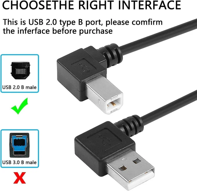 Alt view image 4 of 6 - AJMRTC 90 Degree USB A to B Cable 1FT, Left Angled USB Type A Male to Left & Right Angle USB B Male Cord, USB 2.0 Short Data Transfer Cable for Printer, Scanner, MIDI Controller