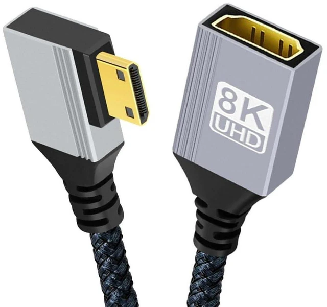 Main image of AJMRTC 8K HDMI 2.1 Cable, Mini HDMI to HDMI 90 Degree Right Angled Cord, 8K@60Hz 4K@120Hz 48Gbps Ultra High Speed Braided Cable, Gold Plated Connector, 17CM/0.55FT for Camera, Portable Display