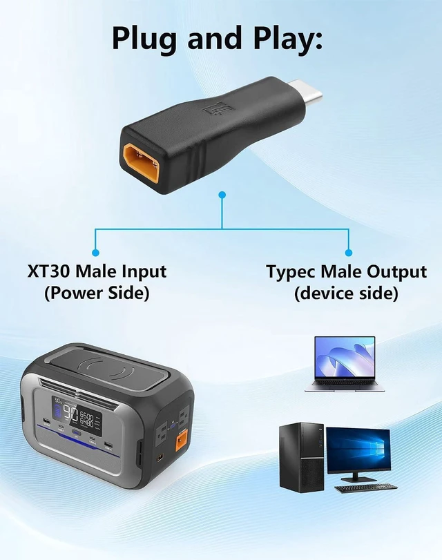 Alt view image 2 of 6 - AJMRTC XT30 to Type C Adapter, XT30 Male Input to USB-C Male PD 100W Power Converter, XT30 to USB-C Male Power Adapter Cable for RC Battery, Power Bank, Outdoor Portable Power Supply