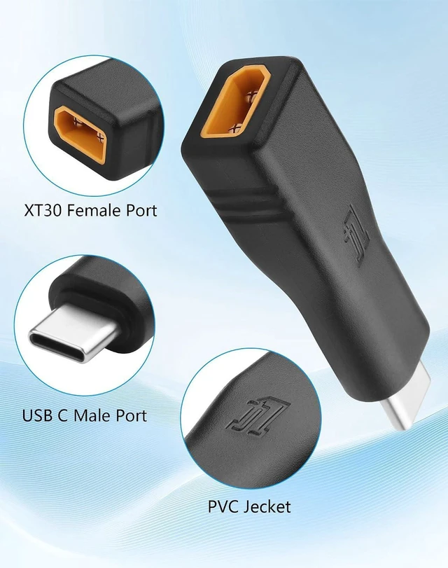 Alt view image 6 of 6 - AJMRTC XT30 to Type C Adapter, XT30 Male Input to USB-C Male PD 100W Power Converter, XT30 to USB-C Male Power Adapter Cable for RC Battery, Power Bank, Outdoor Portable Power Supply