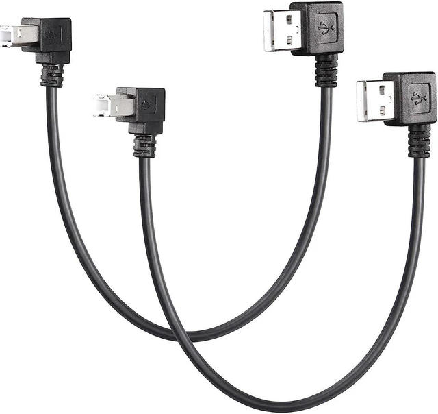 Main image of AJMRTC 90 Degree USB 2.0 A to B Cable, 1FT Left Angle USB Type A Male to Up & Down Angled USB B Male Cord, High Speed USB 2.0 Printer Scanner Cable for Desktop, Laptop, Printer, MIDI Controller