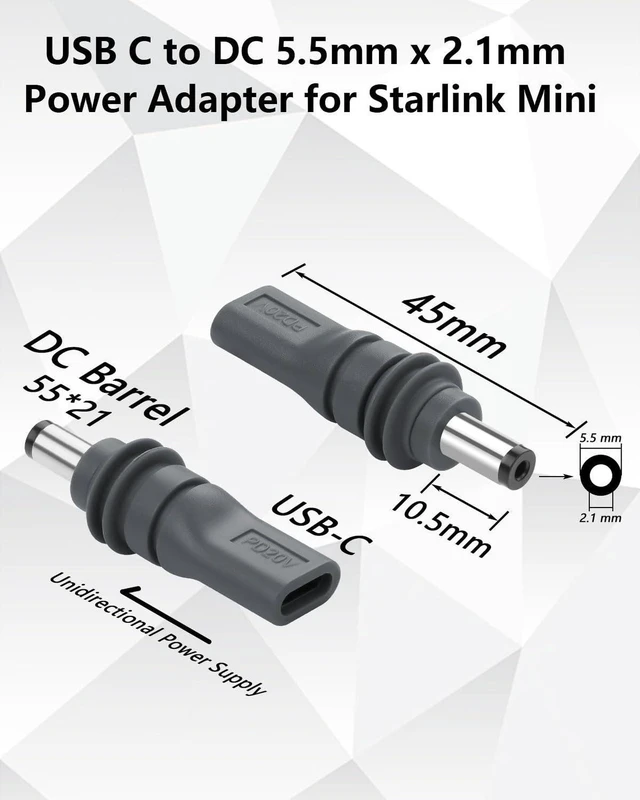 Alt view image 2 of 6 - AJMRTC 2 Pack USB C to DC 5.5mm x 2.1mm Power Adapter Cable, PD 100W USB Type C Female to DC 5521 Male Converter Cord for Starlink Mini, PD Power Supply, Portable Power Station