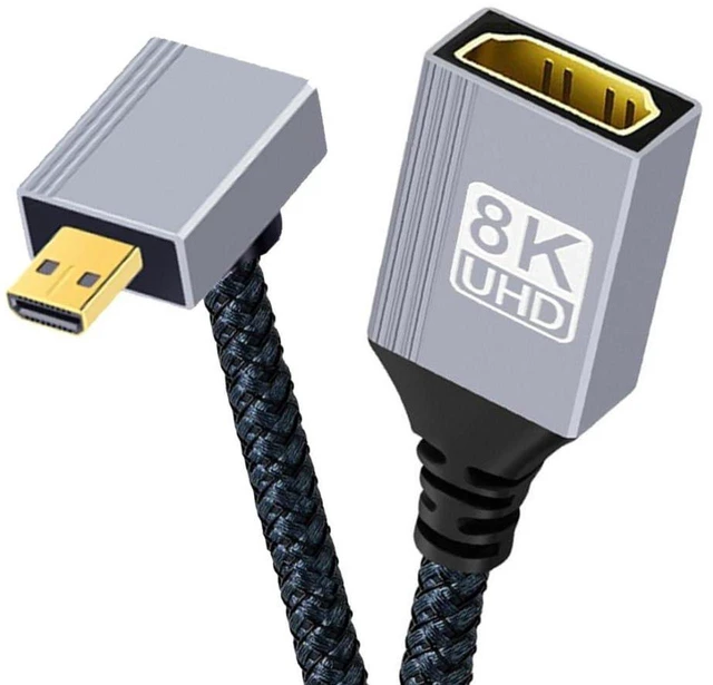 Main image of AJMRTC 8K HDMI 2.1 90 Degree Down Angled Cable, Micro HDMI Male to HDMI Male 48Gbps Ultra High Speed Braided Cord, Gold-Plated Connectors, 8K@60Hz 4K@120Hz, 17CM/0.55FT Short Cable for Camera, Camcord