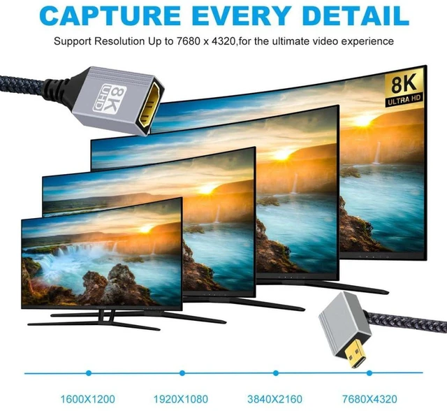 Alt view image 3 of 7 - AJMRTC 8K HDMI 2.1 90 Degree Down Angled Cable, Micro HDMI Male to HDMI Male 48Gbps Ultra High Speed Braided Cord, Gold-Plated Connectors, 8K@60Hz 4K@120Hz, 17CM/0.55FT Short Cable for Camera, Camcord