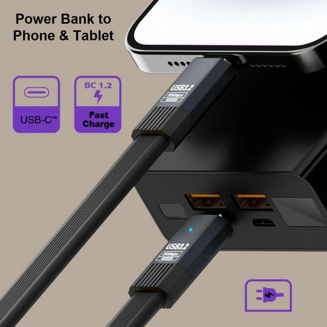 Alt view image 3 of 7 - AJMRTC USB A to USB C Flat Cable, USB 3.2 Gen 2 10Gbps Data Sync & PD 15W Fast Charging Cord, 1.64FT/0.5M Flat USB Type A to Type-C Cable, Compatible with iPhone 15, iPhone 16, Android Phone, Portable