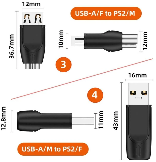 Alt view image 7 of 7 - AJMRTC 4 Pack PS/2 to USB Adapter, USB A & USB C to PS/2 Converter, USB Type-A / Type-C to PS2 Female Adapter for Old PS/2 Keyboard and Mouse, Convert PS2 Mouse Keyboard to USB Port for PC Desktop