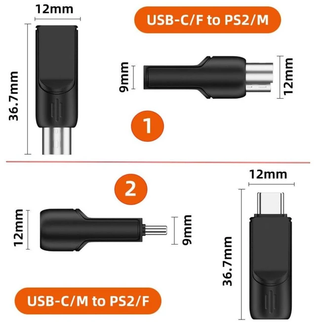 Alt view image 2 of 7 - AJMRTC 4 Pack PS/2 to USB Adapter, USB A & USB C to PS/2 Converter, USB Type-A / Type-C to PS2 Female Adapter for Old PS/2 Keyboard and Mouse, Convert PS2 Mouse Keyboard to USB Port for PC Desktop