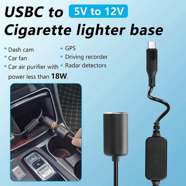 Alt view image 7 of 7 - AJMRTC 1FT USB C Male to 12V 18W Cigarette Lighter Socket Adapter Power Cable, Type-C to Car Cigarette Lighter Female Connector, 1 Foot Cord for Dash Cam, Low Power Car Electronic Devices