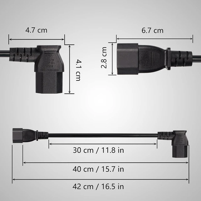 Alt view image 3 of 6 - AJMRTC 40cm Right Angle IEC 320 C14 Male to C13 Female Power Cord, 90 Degree Angled IEC C13 to C14 Power Cable, Short IEC Extension Cable for Server, PC, Monitor, Power Supply & Electronic Equipment