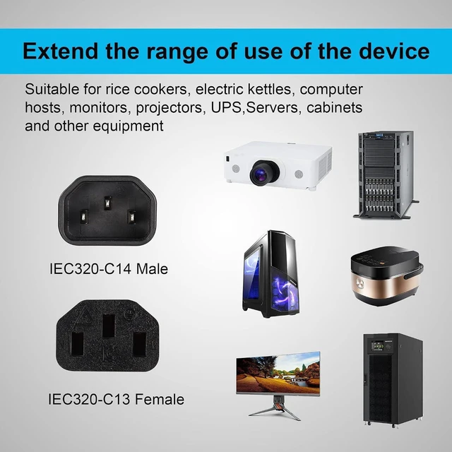 Alt view image 2 of 6 - AJMRTC 40cm Right Angle IEC 320 C14 Male to C13 Female Power Cord, 90 Degree Angled IEC C13 to C14 Power Cable, Short IEC Extension Cable for Server, PC, Monitor, Power Supply & Electronic Equipment