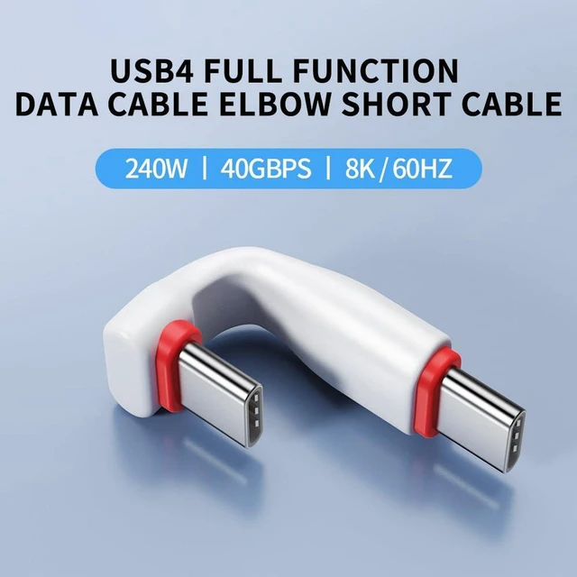 Alt view image 3 of 7 - AJMRTC JY-CC 90 Degree USB C to USB C Cable, 40G/20G High Speed Data Transfer Cord, PD 240W Fast Charging & 8K Video Output, White 18mm Right Angle USB-C Cable for Laptop, Tablet & USB-C Devices