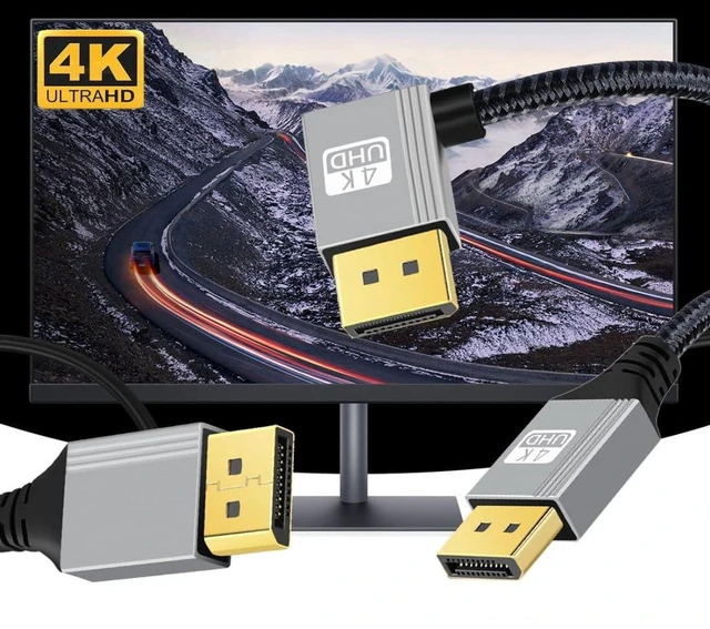 Alt view image 6 of 7 - AJMRTC DisplayPort 1.2 Cable, DP to DP 90 Degree Left Angled Connector, 1.0M Braided High Speed DP Cord, 4K@60Hz 2K@144Hz Gold Plated DisplayPort Cable for Gaming Monitor, PC, Graphics Card