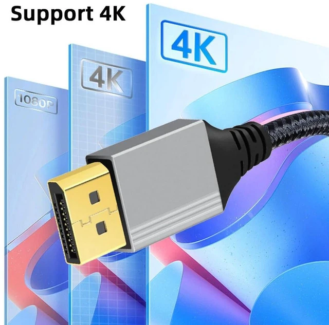 Alt view image 2 of 7 - AJMRTC DisplayPort 1.2 Cable, DP to DP 90 Degree Left Angled Connector, 1.0M Braided High Speed DP Cord, 4K@60Hz 2K@144Hz Gold Plated DisplayPort Cable for Gaming Monitor, PC, Graphics Card