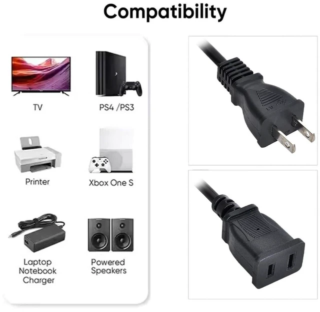 Alt view image 2 of 7 - AJMRTC Straight Connector USA Outlet Saver Power Extension Cord, 2-Prong 2 Outlets Splitter Cable NEMA 1-15P Male to Dual NEMA 1-15R Female 50cm, US AC Power Cord for Small Appliances, Lamp, Fan