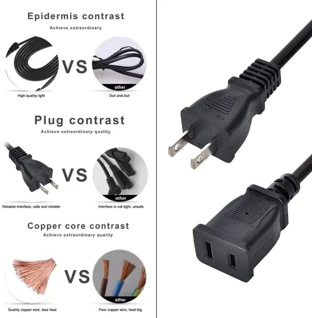 Alt view image 3 of 7 - AJMRTC Straight Connector USA Outlet Saver Power Extension Cord, 2-Prong 2 Outlets Splitter Cable NEMA 1-15P Male to Dual NEMA 1-15R Female 50cm, US AC Power Cord for Small Appliances, Lamp, Fan