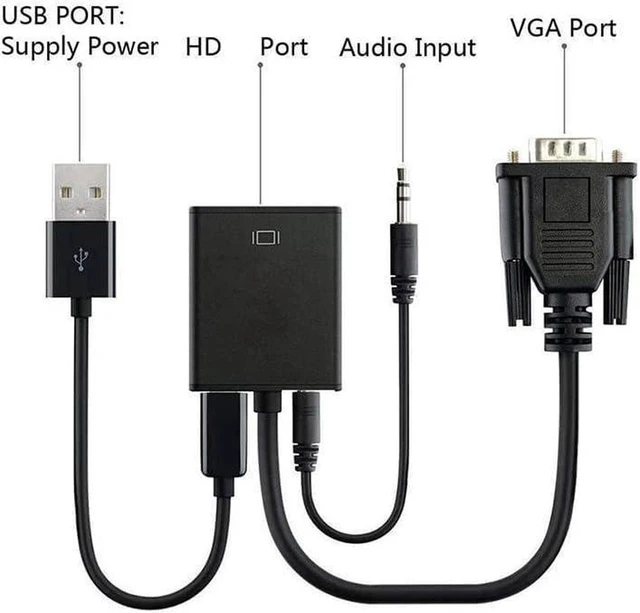 Alt view image 3 of 5 - AJMRTC VGA to HDMI Adapter Male to Female, 1080P Full HD Video Converter with Audio Support, VGA Input to HDMI Output Connector for PC, Laptop, Monitor, Projector