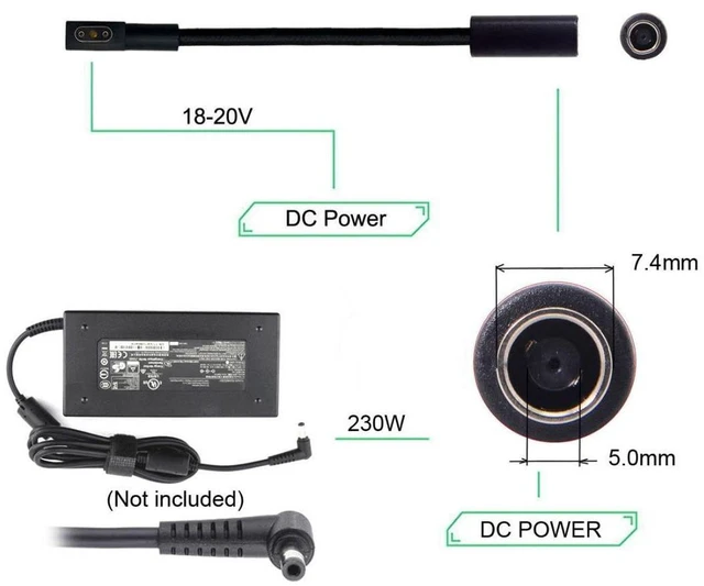 Alt view image 5 of 7 - AJMRTC 7.4x5.0mm DC Jack Input to 3Pin Power Plug Cable, Compatible with Laptop Blade Pro 17 & Blade 15, Supports 230W /160W High Power Charging Adapter Power Conversion Cord