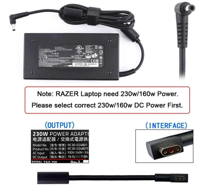 Alt view image 7 of 7 - AJMRTC 7.4x5.0mm DC Jack Input to 3Pin Power Plug Cable, Compatible with Laptop Blade Pro 17 & Blade 15, Supports 230W /160W High Power Charging Adapter Power Conversion Cord