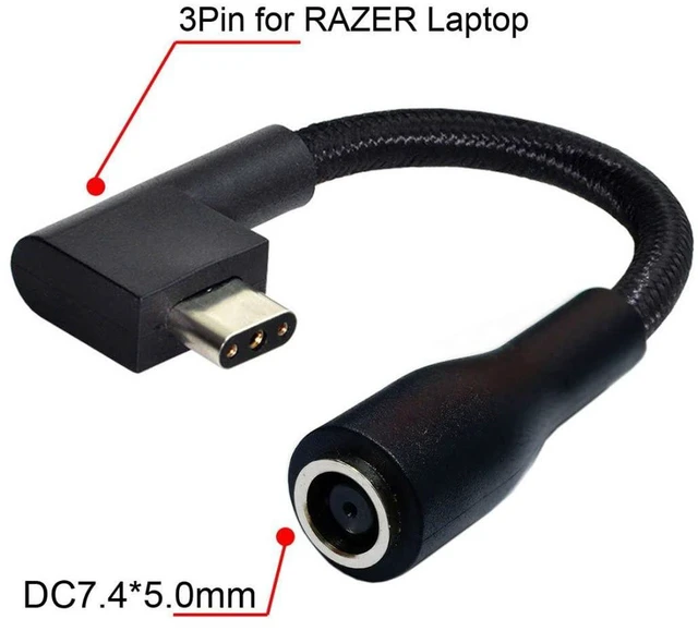 Alt view image 2 of 7 - AJMRTC 7.4x5.0mm DC Jack Input to 3Pin Power Plug Cable, Compatible with Laptop Blade Pro 17 & Blade 15, Supports 230W /160W High Power Charging Adapter Power Conversion Cord