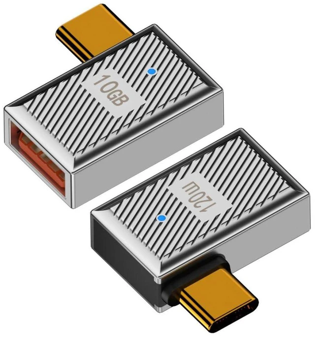 Alt view image 5 of 6 - AJMRTC 90 Degree Right Angle USB 3.0 to USB C OTG Adapter, 10Gbps Data Sync & PD 120W Power Pass Through Converter, Alloy Shell Type-C Connector for Laptop, Tablet, Phone and USB Peripherals