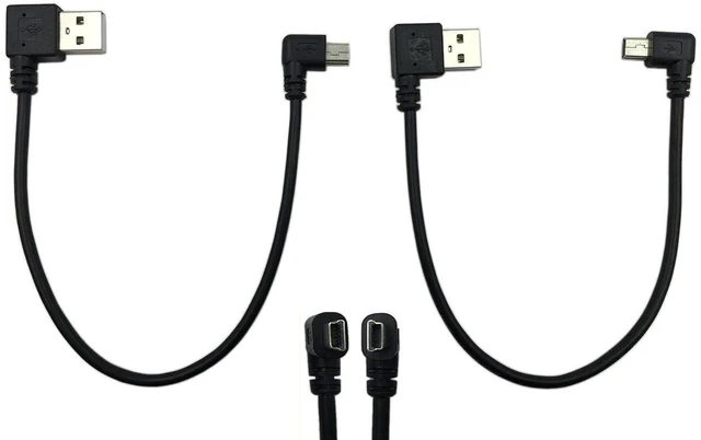 Main image of AJMRTC 9 Inch Mini USB Cable Combo, Right Angle & Left Angle Mini USB Male to USB Type A Cord, 2 Pack 9" Mini USB 2.0 Cable for Digital Camera, GPS, Dash Cam and Old Mini USB Devices