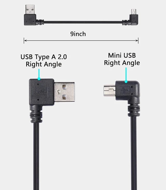 Alt view image 6 of 7 - AJMRTC 9 Inch Mini USB Cable Combo, Right Angle Mini USB Male to USB Type A 2.0 Cord, Short 9" Right-Angled Mini USB Charging Data Cable for Dash Cam, GPS, Digital Camera, Old Mini USB Devices