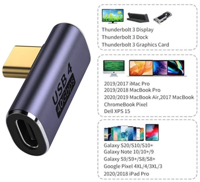 Alt view image 2 of 7 - AJMRTC USB C Male to Female Right Angled Adapter, USB4 Low Profile Type-C Extension Connector, Supports 100W PD Power, 8K Video & High Speed Data for Laptop, Docking Station, Monitor