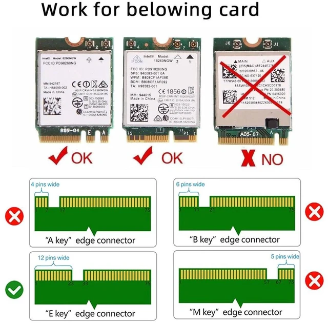 Alt view image 6 of 7 - AJMRTC NGFF E-Key A+E Key Male to Female Extension Adapter, Convert 22x30mm to 22x42mm Form Factor, M.2 Wireless WiFi Card Riser Extension Board