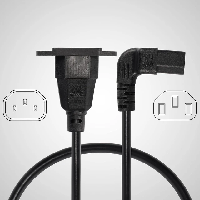 Alt view image 6 of 6 - AJMRTC 0.3M Up Angle IEC 320 C13 Female to C14 Male Panel Mount Power Cable, 90° Upward Angled AC Extension Cord for Server, Rack Chassis, Power Supply