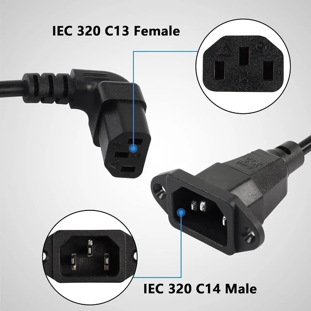 Alt view image 5 of 6 - AJMRTC 0.3M Up Angle IEC 320 C13 Female to C14 Male Panel Mount Power Cable, 90° Upward Angled AC Extension Cord for Server, Rack Chassis, Power Supply