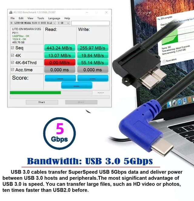Alt view image 6 of 7 - AJMRTC USB C Host to Micro USB 3.0 90 Degree Right Angled Extension Cable, 0.3M Short Right Angle Micro USB3.0 Data Cord, High Speed Transfer Wire for External Hard Drives, Micro USB 3.0 Port Devices