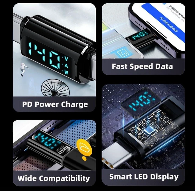 Alt view image 3 of 7 - AJMRTC USB4.0 Type C Male to Male Digital Display Adapter, 40Gbps 8K@60Hz, PD 140W Fast Charging Power Meter Tester, USB C Data Video Power Converter for Laptop, Monitor, Smartphone, USB-C Devices