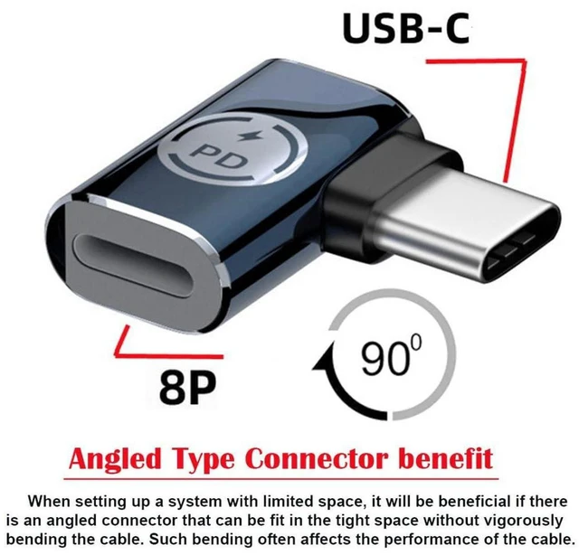 Alt view image 2 of 7 - AJMRTC USB C to 8P Converter, 90 Degree Right Angled USB-C PD 27W Charging & 480Mbps Data Adapter, USB Type-C to 8Pin Connector for Phones, Android Tablets, 8Pin Interface Devices