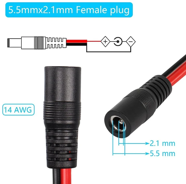 Alt view image 2 of 5 - AJMRTC DC5521 Power Pigtails Cable, 3.2FT 14AWG DC Female Bare Open Wire Cord, 5.5mm x 2.1mm DC Barrel Jack Female to Bare Wire Power Cable for LED Strip, CCTV Camera, DIY Power Supply Project