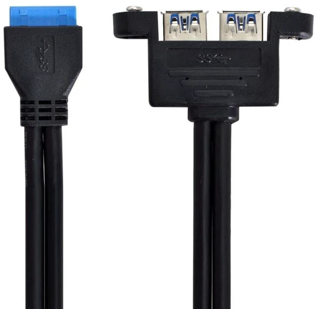 Alt view image 2 of 6 - AJMRTC USB 3.0 Front Panel Header 20Pin 1 Male to 2 USB3.0 Female Panel Mount Extension Cable 0.5M, 19/20Pin Internal Motherboard Header Splitter Cord with Mount Screws for Desktop PC Case Front USB