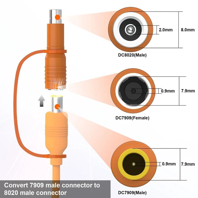 Alt view image 3 of 6 - AJMRTC DC7909 to DC8020 Adapter, 8mm DC7909 Female to DC8020 Male DC Power Connector Adapter, DC 7909 Female to 8020 Male Converter Plug for Solar Generator, Portable Power Station, Battery Pack DC Po