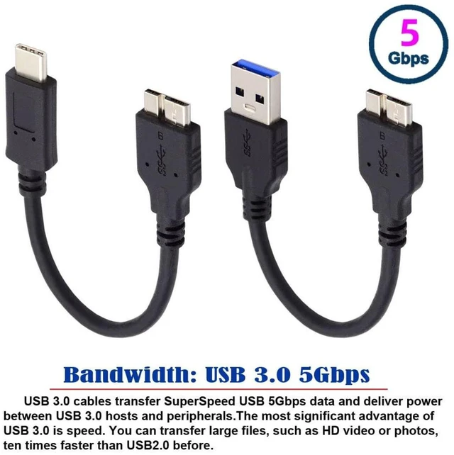 Alt view image 6 of 7 - AJMRTC 2 Pack USB 3.0 & USB C Male to Micro B Male Cable, 15cm Dual Interface Micro USB 3.0 Cord, USB-A 3.0 Type C to Micro B Data Charging Cable for Portable External Hard Drive, HDD SSD Disk