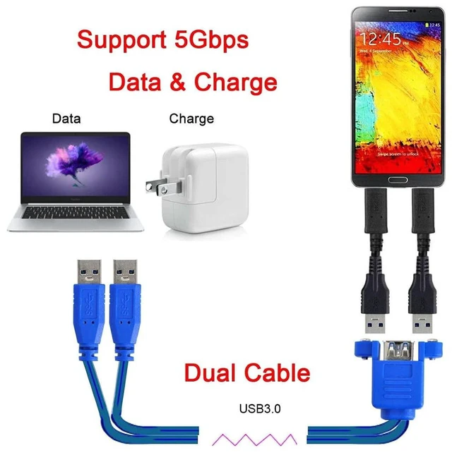 Alt view image 5 of 7 - AJMRTC USB 3.0 Front Panel Header 2 Male to 2 Female Extension Cable 0.5M, 19/20Pin Dual USB3.0 Internal Header Splitter Cord with Panel Mount Screws for Desktop PC Case Front USB Port Expansion