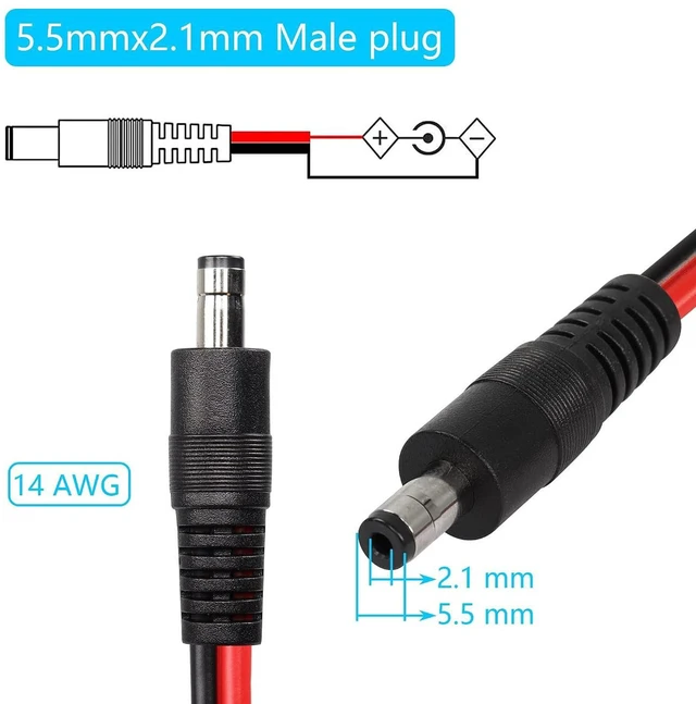 Alt view image 3 of 5 - AJMRTC DC5521 Power Pigtails Cable, 1.64FT 14AWG 5.5mm x 2.1mm DC Male to Bare Open Wire Power Cord, Heavy Gauge DC 5521 Pigtail Cable for LED Strip, CCTV Camera, Router, Portable Power Supply DIY