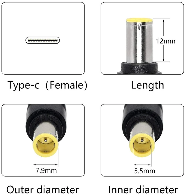 Alt view image 7 of 7 - AJMRTC 15cm 65W PD USB Type C Female to DC 7.9mm x 5.5mm Male Power Charging Cable, USB-C PD Input to DC7955 Power Cord, PD Trigger Charger Cable for Old Laptop, Router, CCTV, Portable DC Equipment
