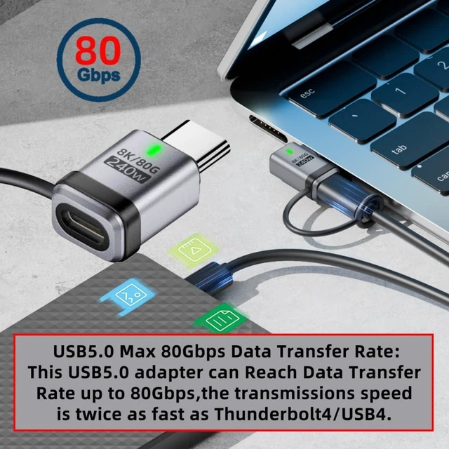 Alt view image 4 of 7 - AJMRTC USB C Adapter, USB Type C Male to Female Extension Connector, Supports 80Gbps Data Transfer, PD 240W Fast Charging & 8K@60Hz Video Output, USB4 Thunderbolt 4/3 Extender for Laptop, Docking Stat