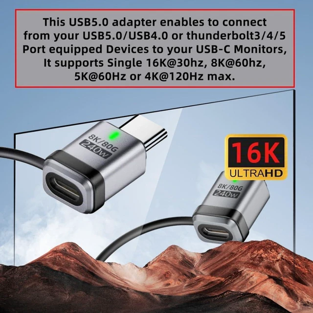 Alt view image 3 of 7 - AJMRTC USB C Adapter, USB Type C Male to Female Extension Connector, Supports 80Gbps Data Transfer, PD 240W Fast Charging & 8K@60Hz Video Output, USB4 Thunderbolt 4/3 Extender for Laptop, Docking Stat