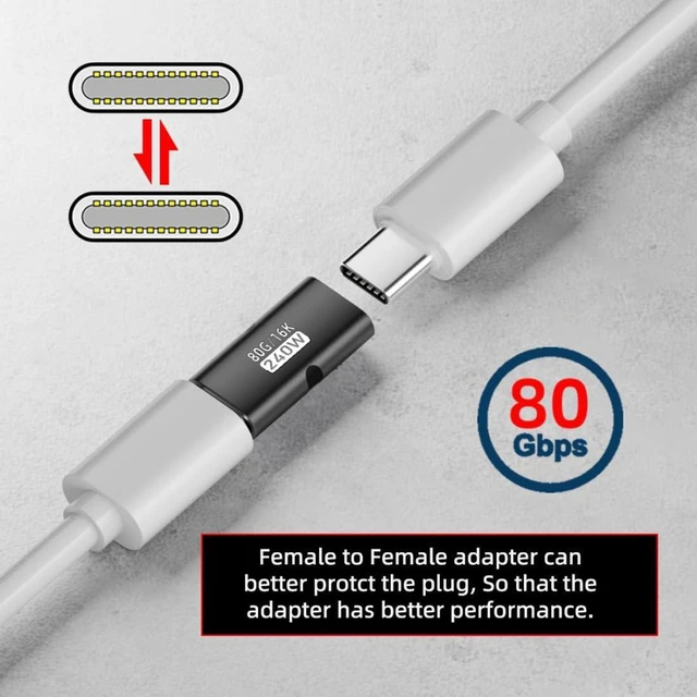 Alt view image 5 of 7 - AJMRTC 5 Pack USB C Coupler, USB Type C Female to Female Extension Adapter, Supports 80Gbps Data Transfer, PD 240W Fast Charging & 16K@60Hz Video, USB4 Thunderbolt 4/3 Inline Connector for Laptop