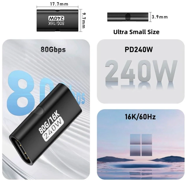 Alt view image 3 of 7 - AJMRTC 5 Pack USB C Coupler, USB Type C Female to Female Extension Adapter, Supports 80Gbps Data Transfer, PD 240W Fast Charging & 16K@60Hz Video, USB4 Thunderbolt 4/3 Inline Connector for Laptop